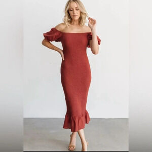 Baltic Born | Dresses | Baltic Born Nwt Alana Smocked Midi Dress In Clay On  Or Off Shoulder Large N8 | Poshmark